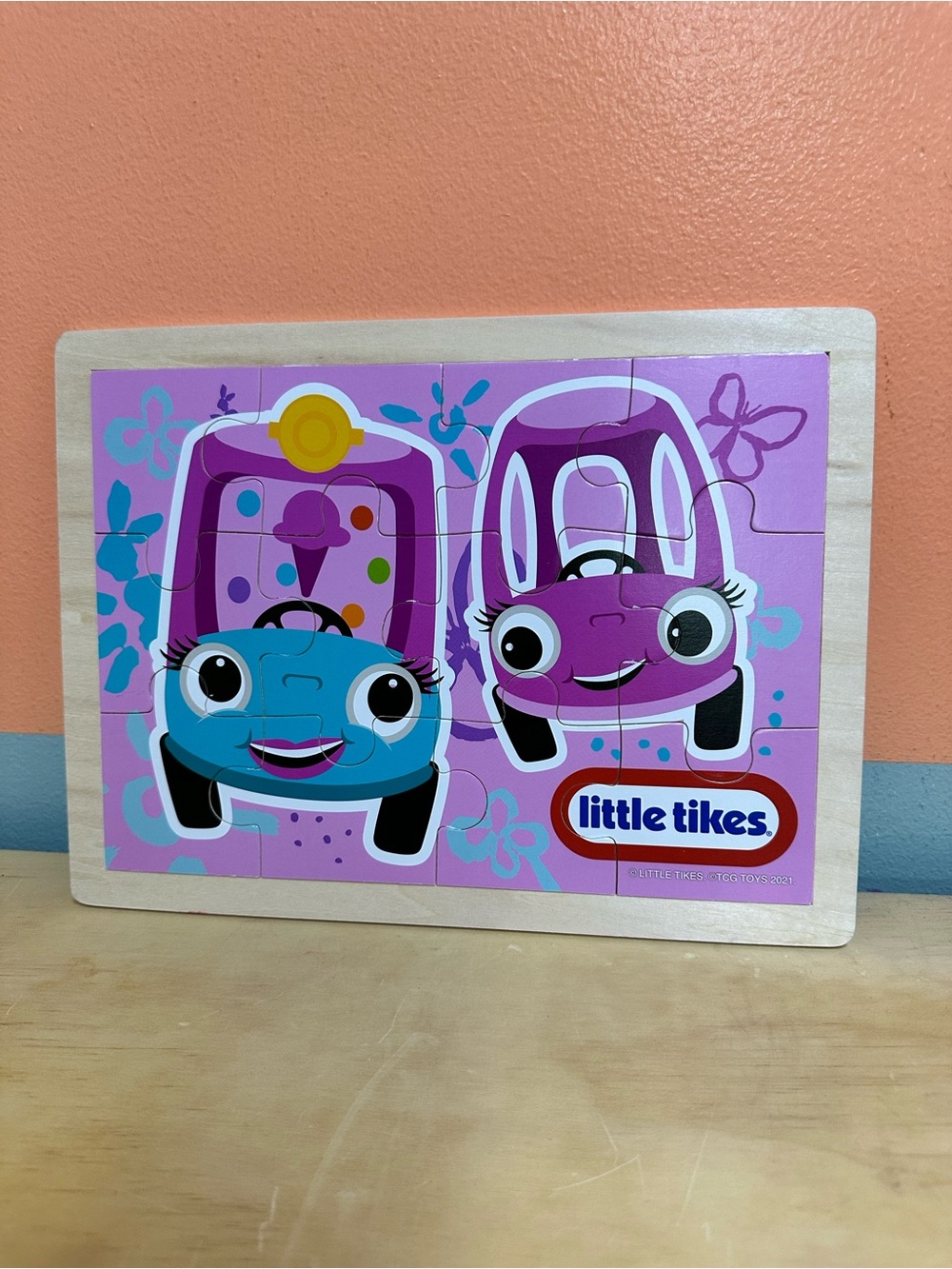 Little Tikes Pink & Blue Cozy Coupe Wooden Jigsaw Puzzle Tray 12 Pieces